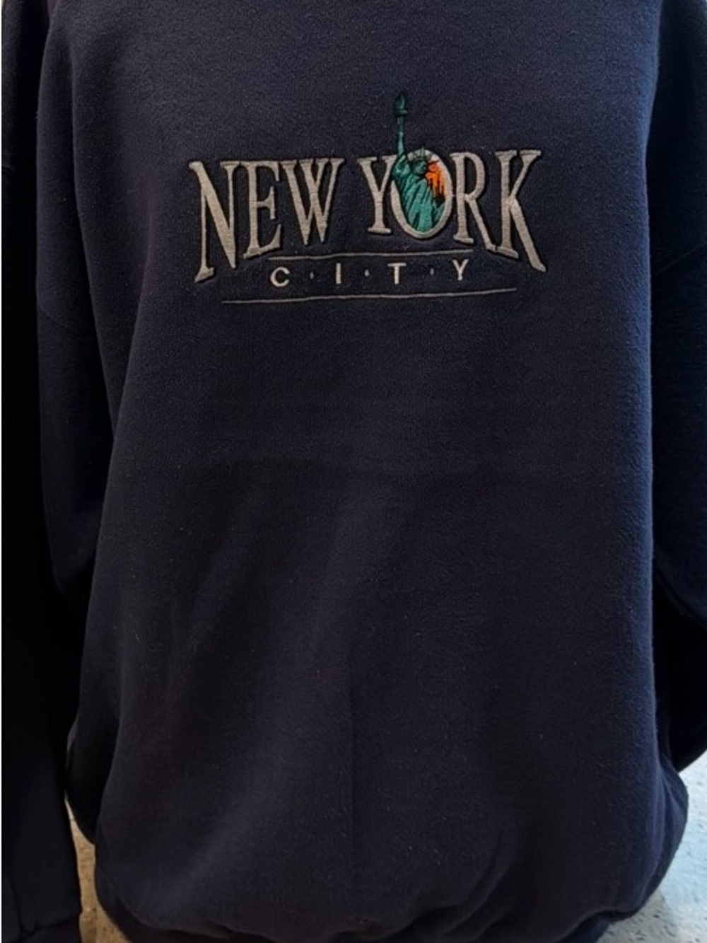 VTGTultex Navy Crewneck Sweater with New York City Embroidered Logo